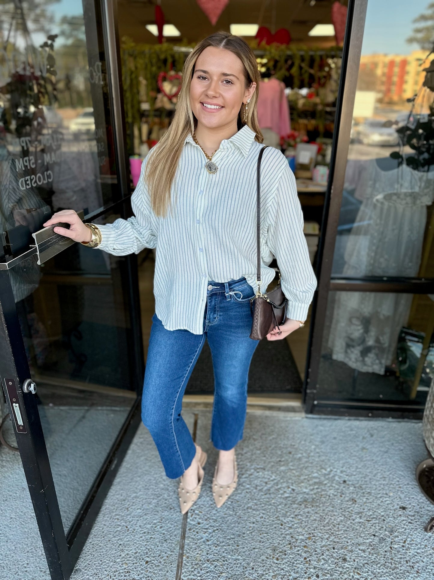 Dolman Cutie Top- cream/Blue Stripe