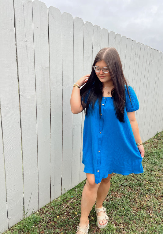 Buttoned Kiss Dress- Blue