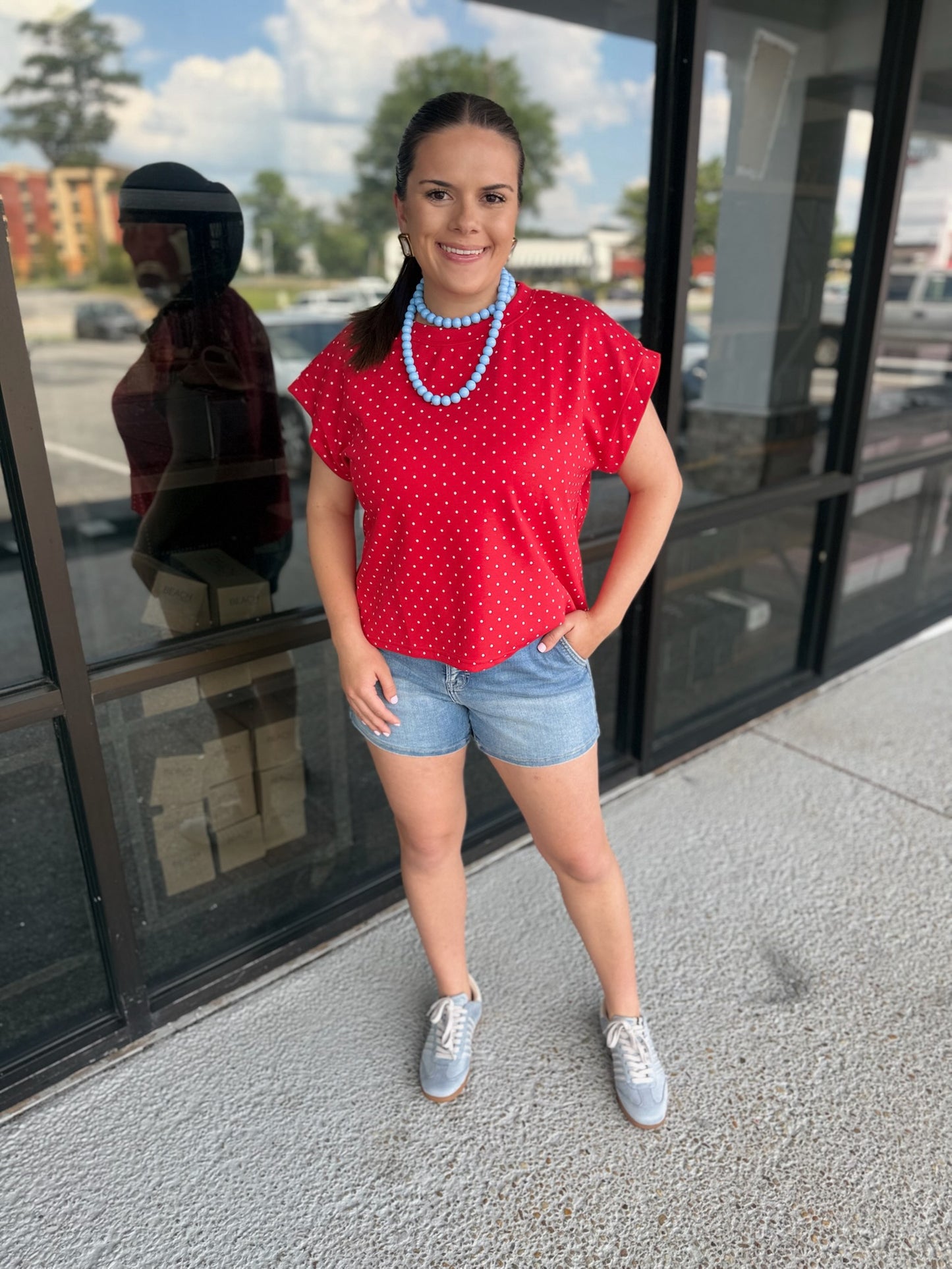 Scuba Polka Dot Relaxed Top - white/red