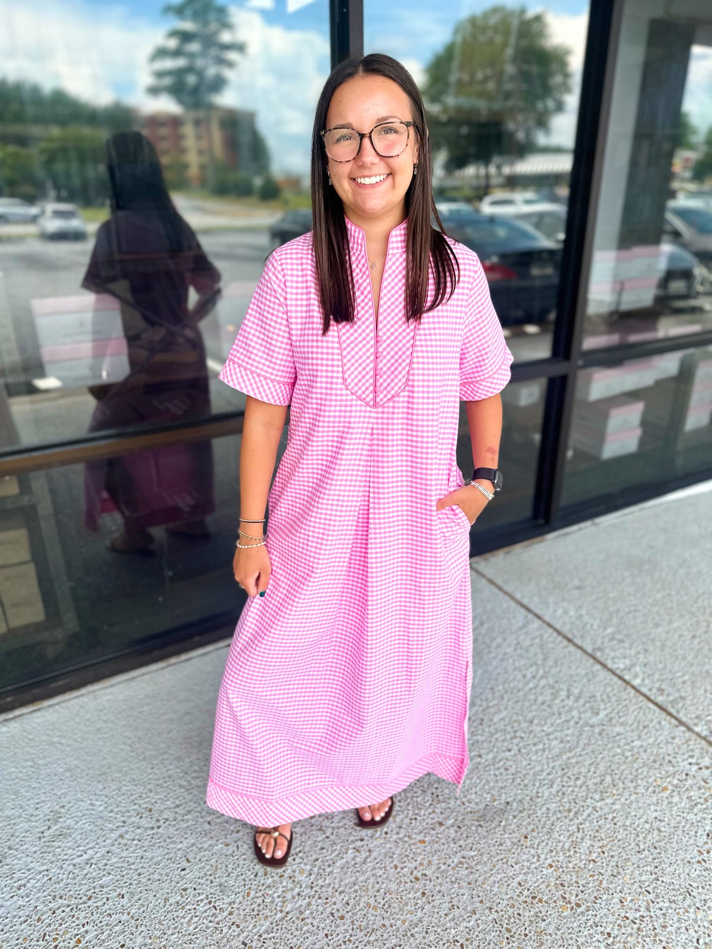 Char Gingham Midi - pink