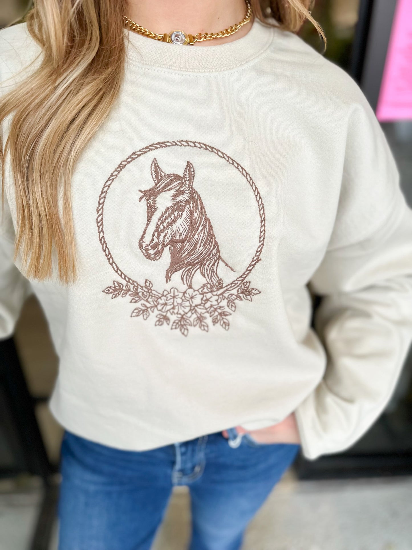 Horse Embroidered Sweatshirt