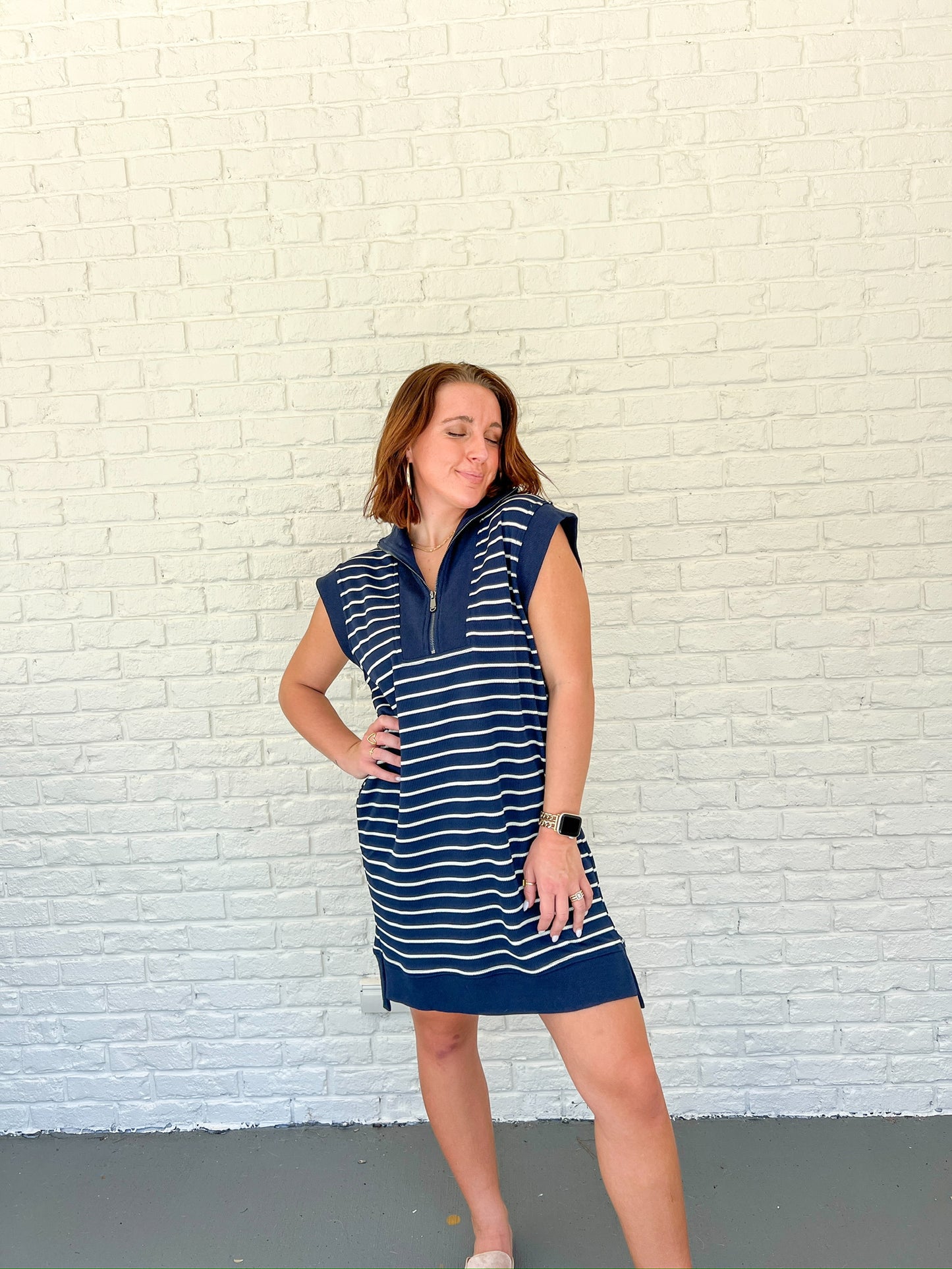 Headed Your Way Dress- Navy Stripe