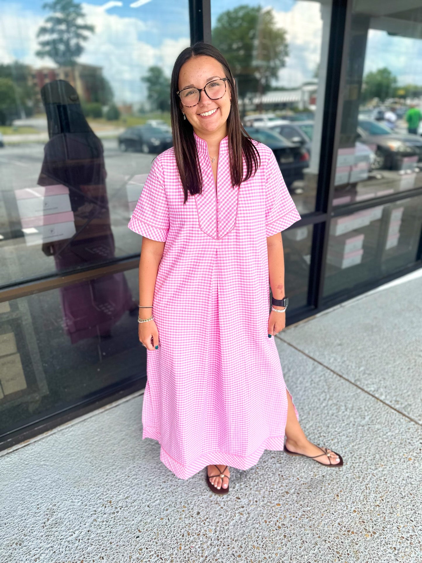 Char Gingham Midi - pink