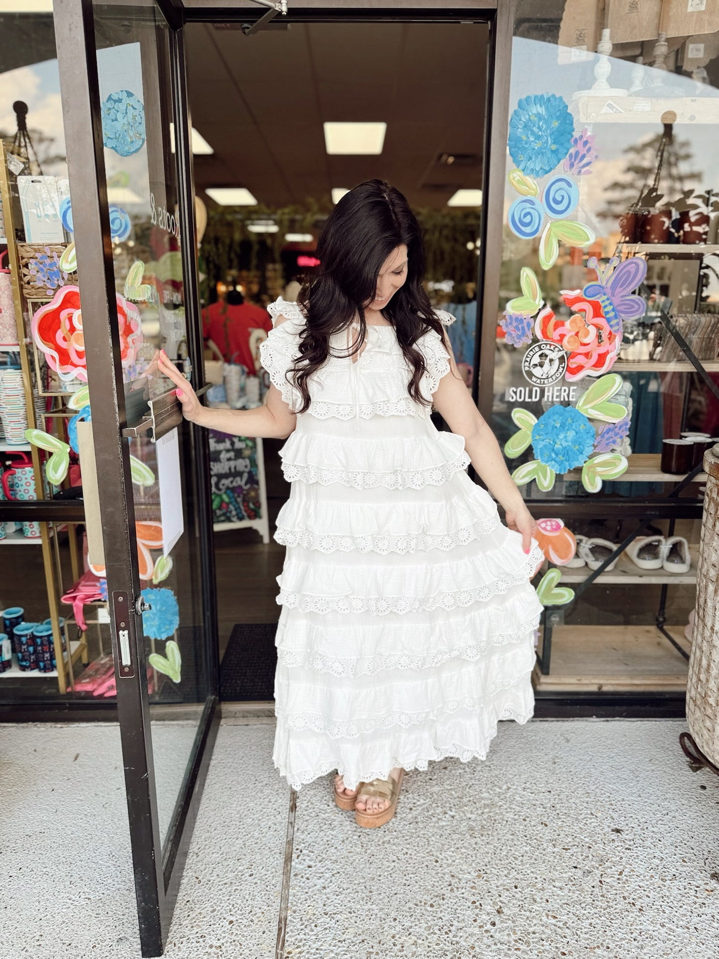 Lace Contrast Tiered Maxi-Off White