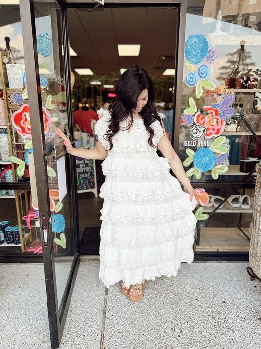 Lace Contrast Tiered Maxi-Off White