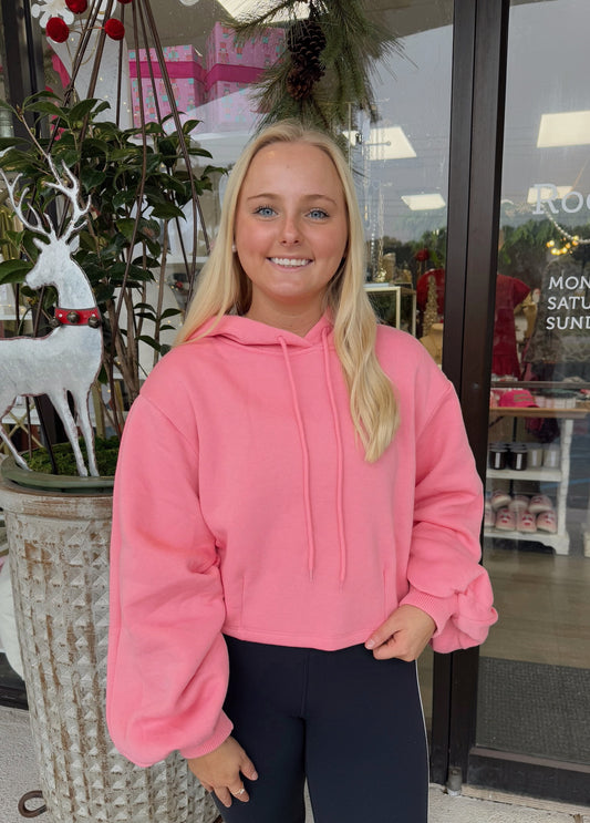 Fleece Terry Hood Pullover- Pink