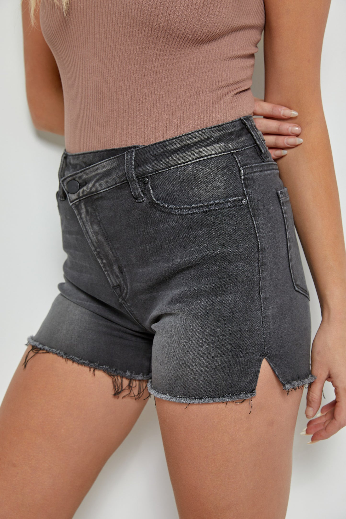 Black Cross Denim Shorts