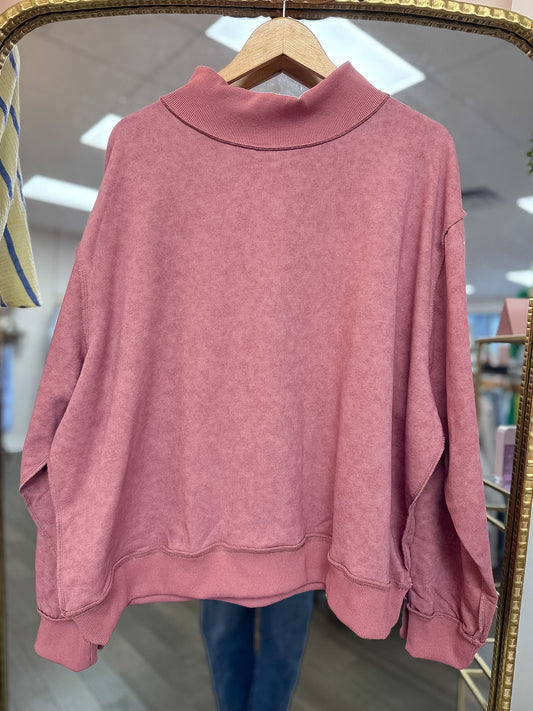 Vintage Wash Plain Mockneck - Mauve