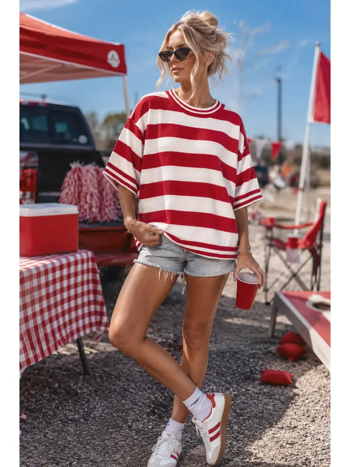 Gameday stripe cutie - red/white