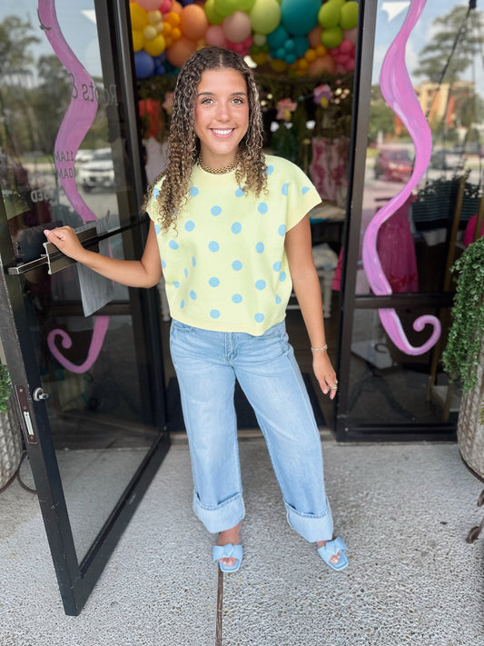 Polka Babe Top - lemon/lt blue