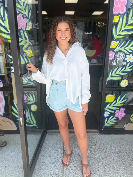 Pleated Denim Shorts