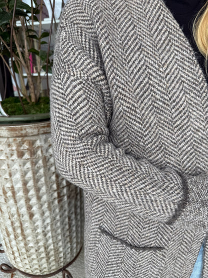 Herringbone Cardigan Coat- Taupe