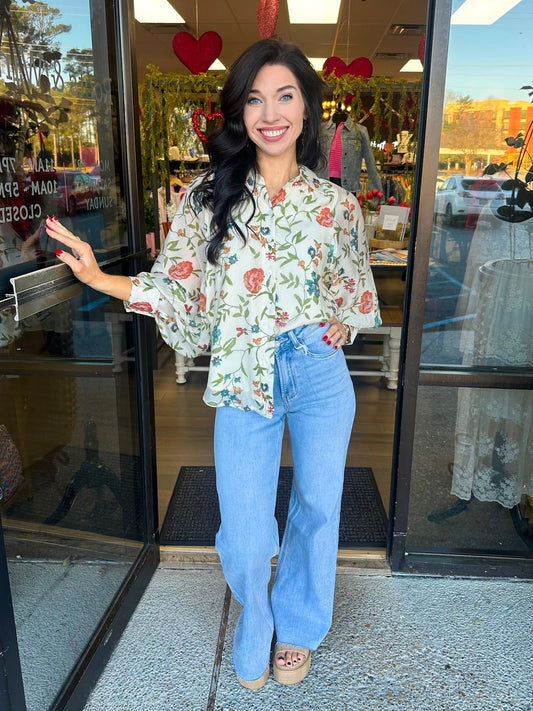 Flower Away Top - ecru mix