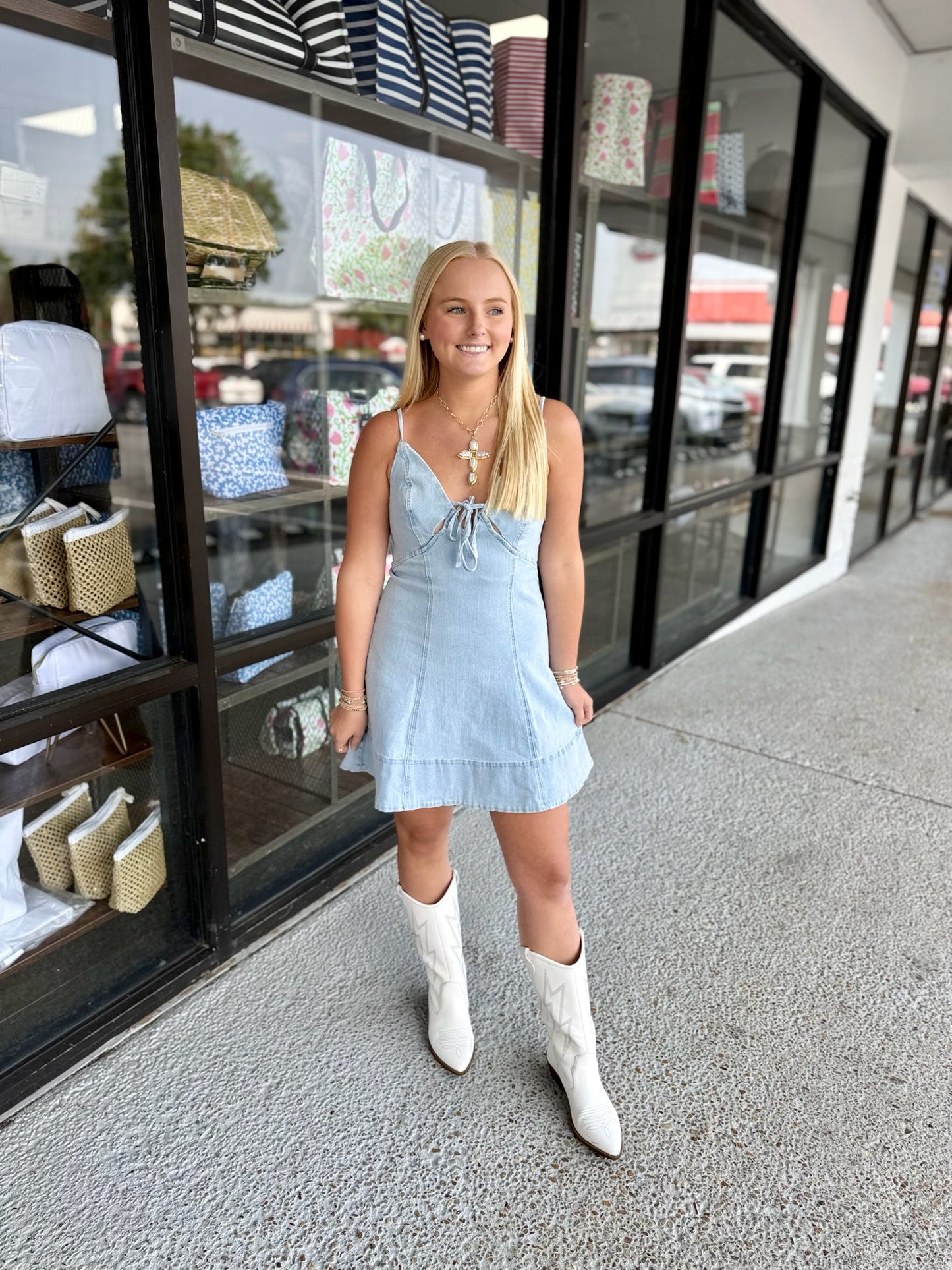 Cut Out V-Neck Denim Mini