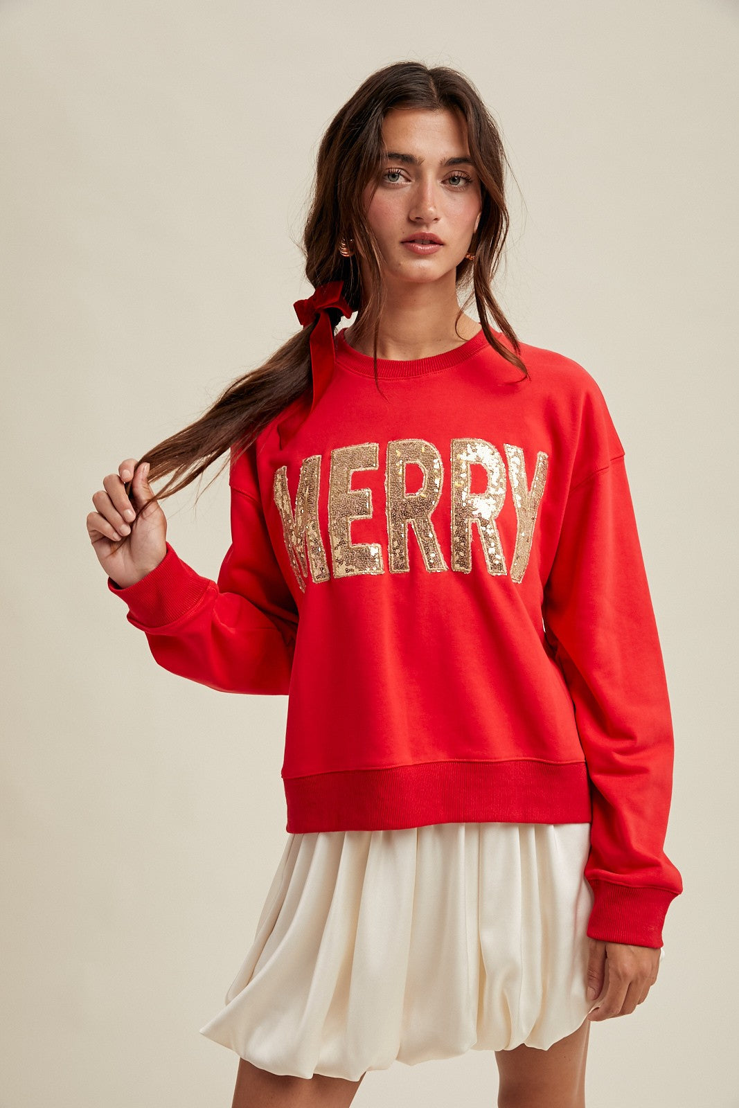 Merry Sequin Sweatshirt - Red/Gold
