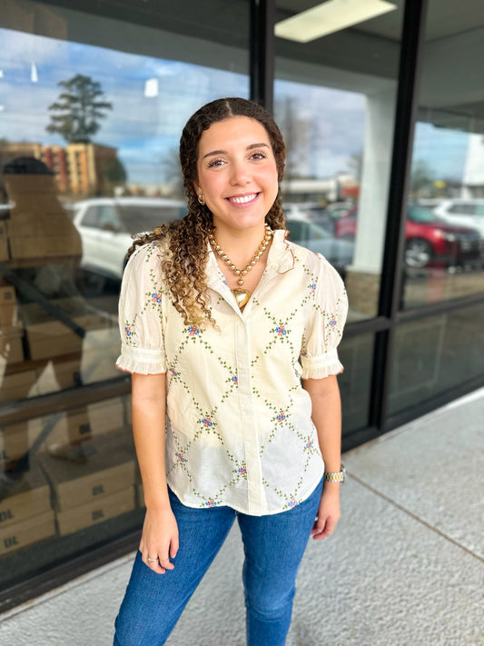 Ruffled Collared Baby Top - Ecru