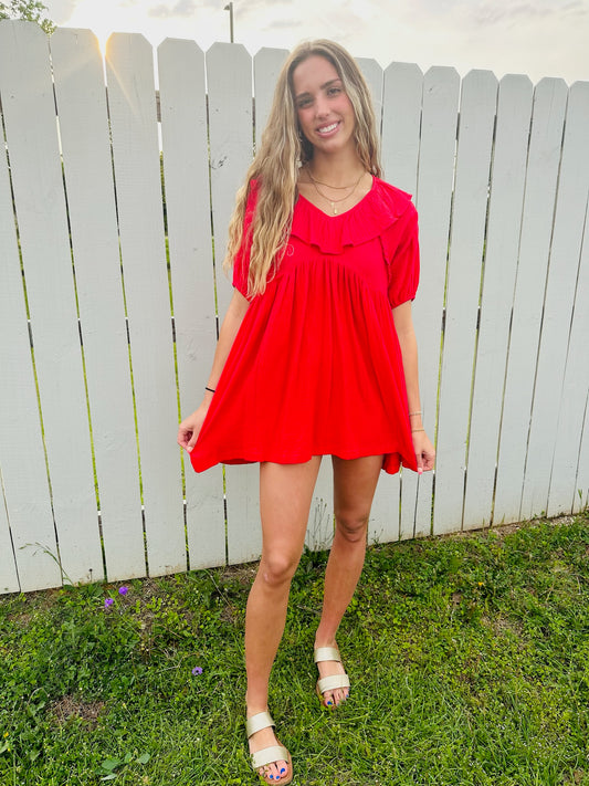 Baby Doll Mini Dress- Red