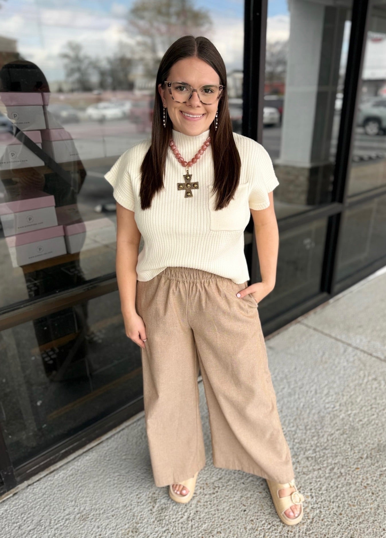 Pinstripe Cutie Pants - camel