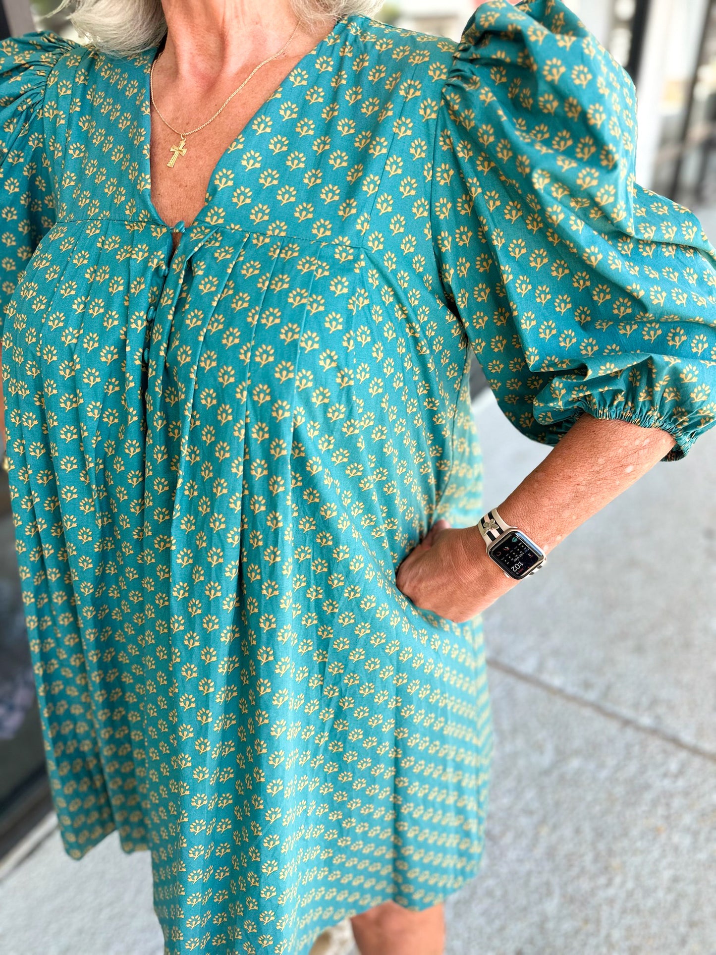 Casey Dress - Teal/Mustard Mix