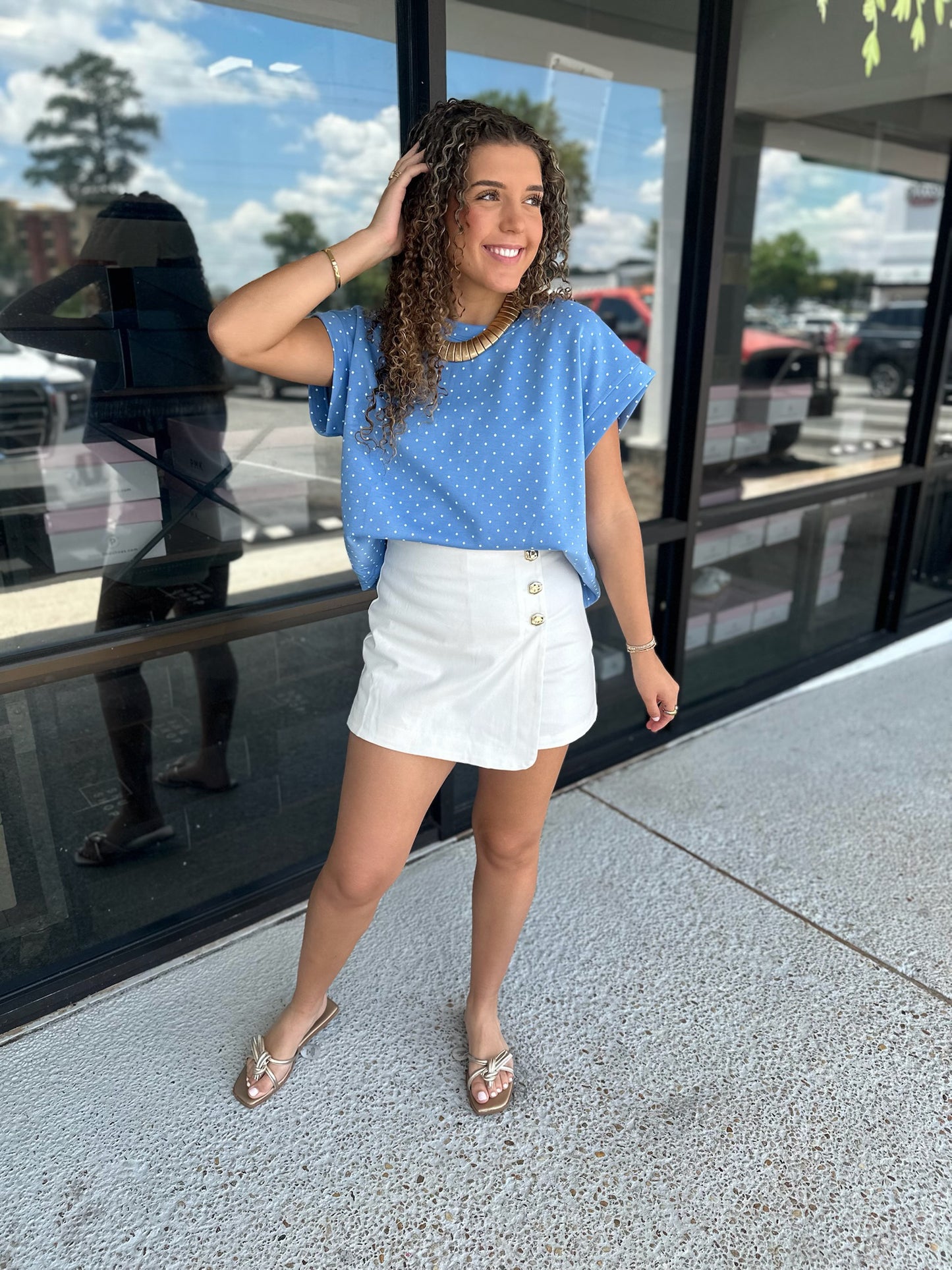 Scuba Polka Dot Relaxed Top - white/blue