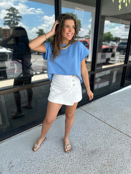 Scuba Polka Dot Relaxed Top - white/blue