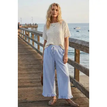 Checkered Gingham Fully Lined Pants - navy