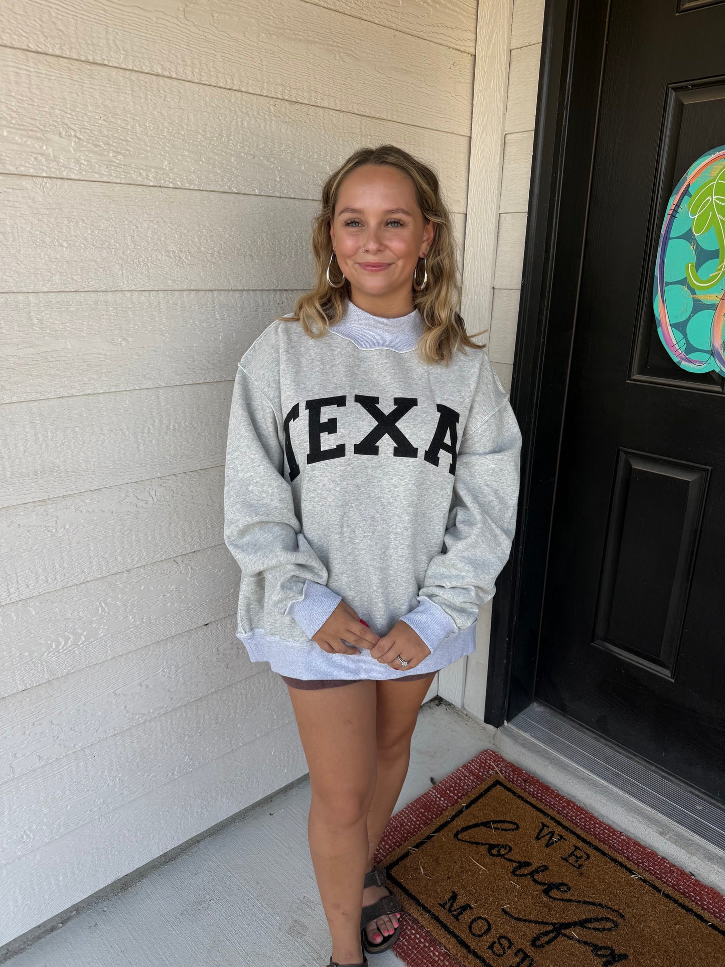 TEXAS/TX Reversible Mockneck-Heather Grey