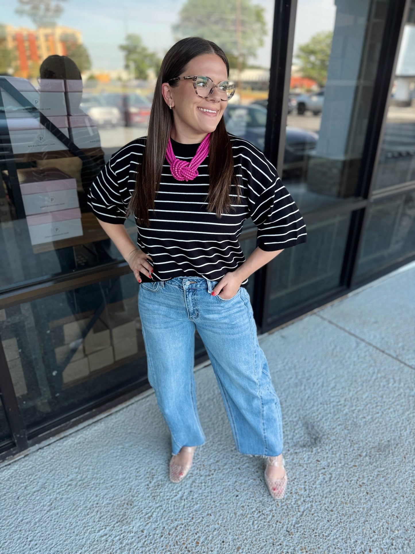 Striped Get Away Top - black mix