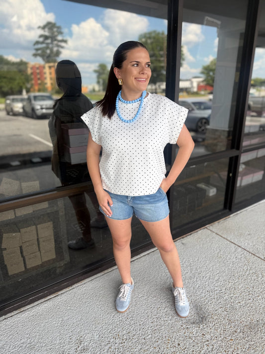 Scuba Polka Dot Relaxed Top - white/black