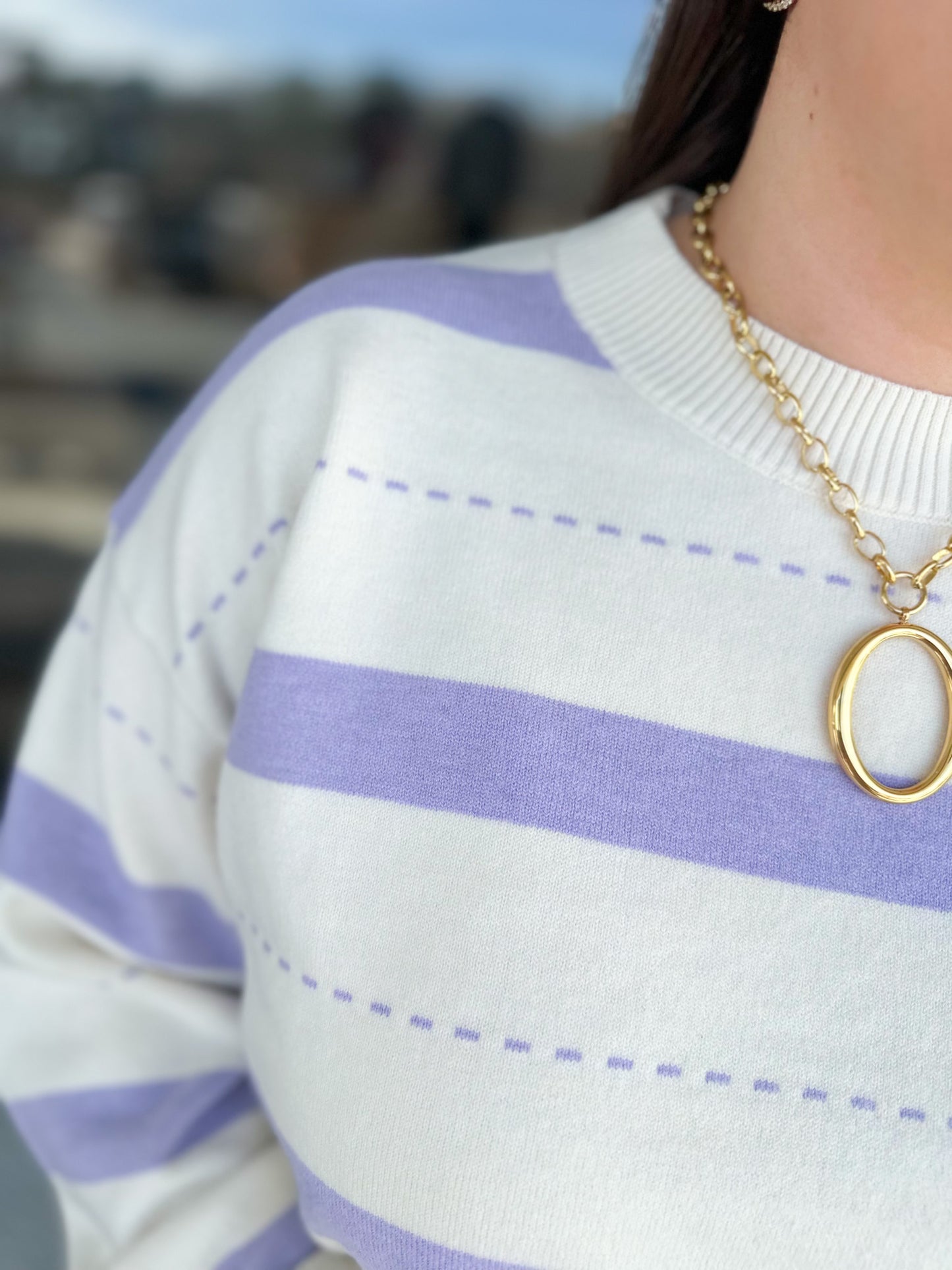 Striped Getaway Top - Cream/Lavender Stripe