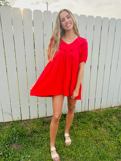 Baby Doll Mini Dress- Red