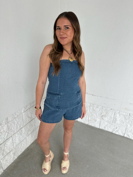 Batter Up Denim Romper