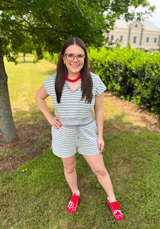 Striped Terry Set - Grey