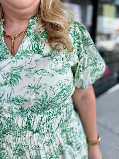 Floral Print Pockets Maxi Dress-Green