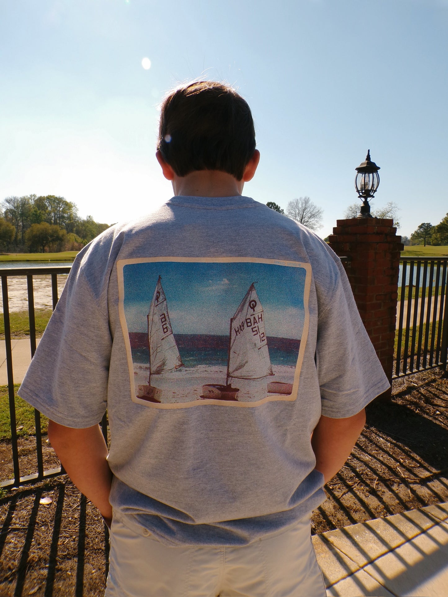 Sail Boat Postcard Tee-Heather Grey