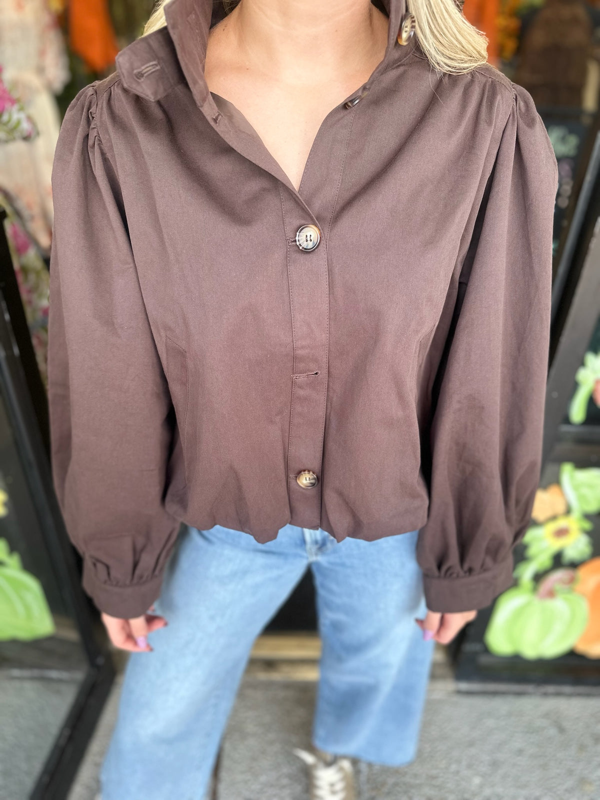 Funnel-Neck Jacket - chocolate