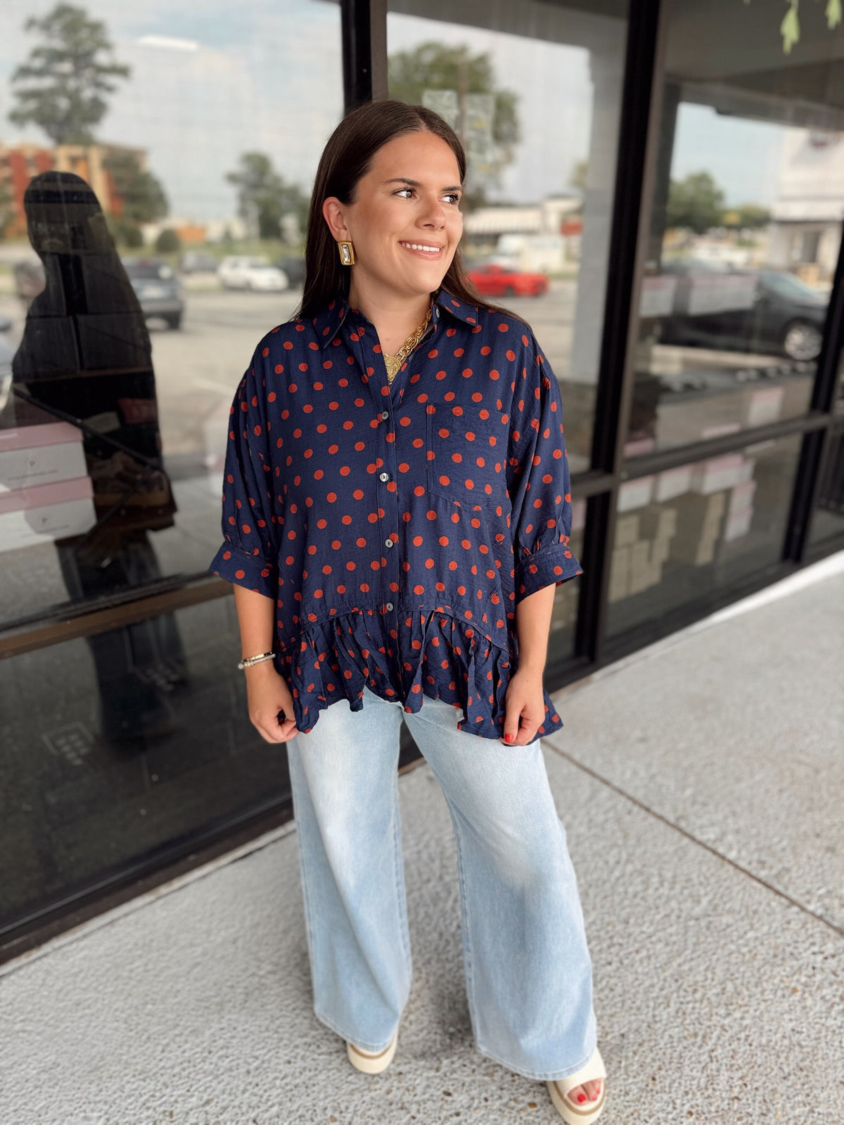Polka Babe Top - navy rust mix
