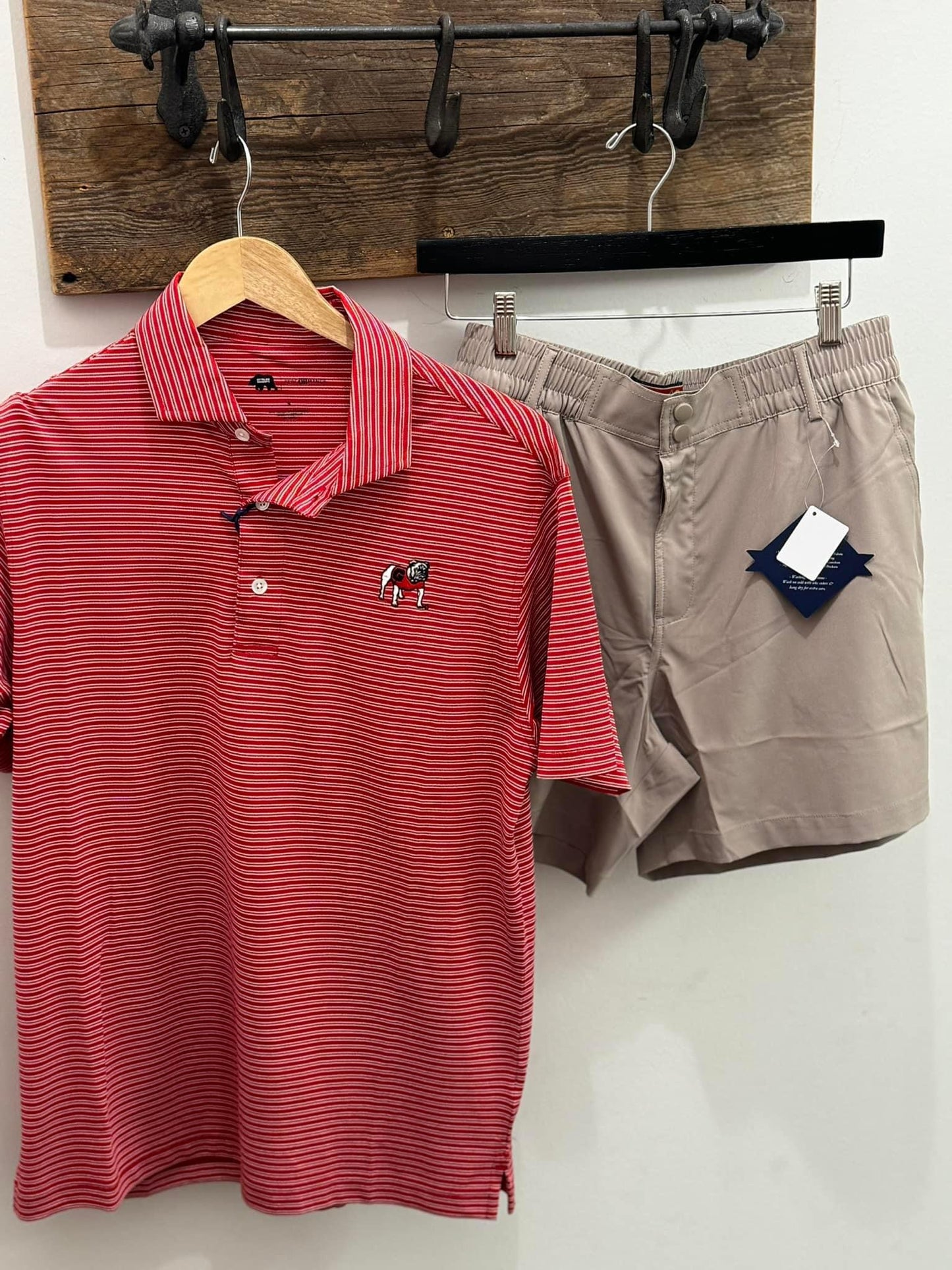 Pairing Stripe Standing Bulldog Performance Pique Polo