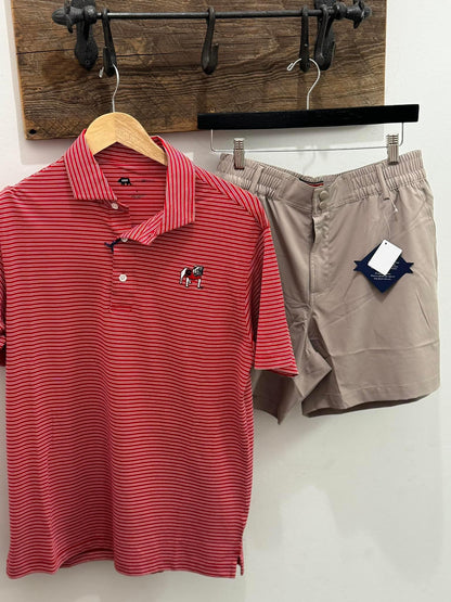 Pairing Stripe Standing Bulldog Performance Pique Polo