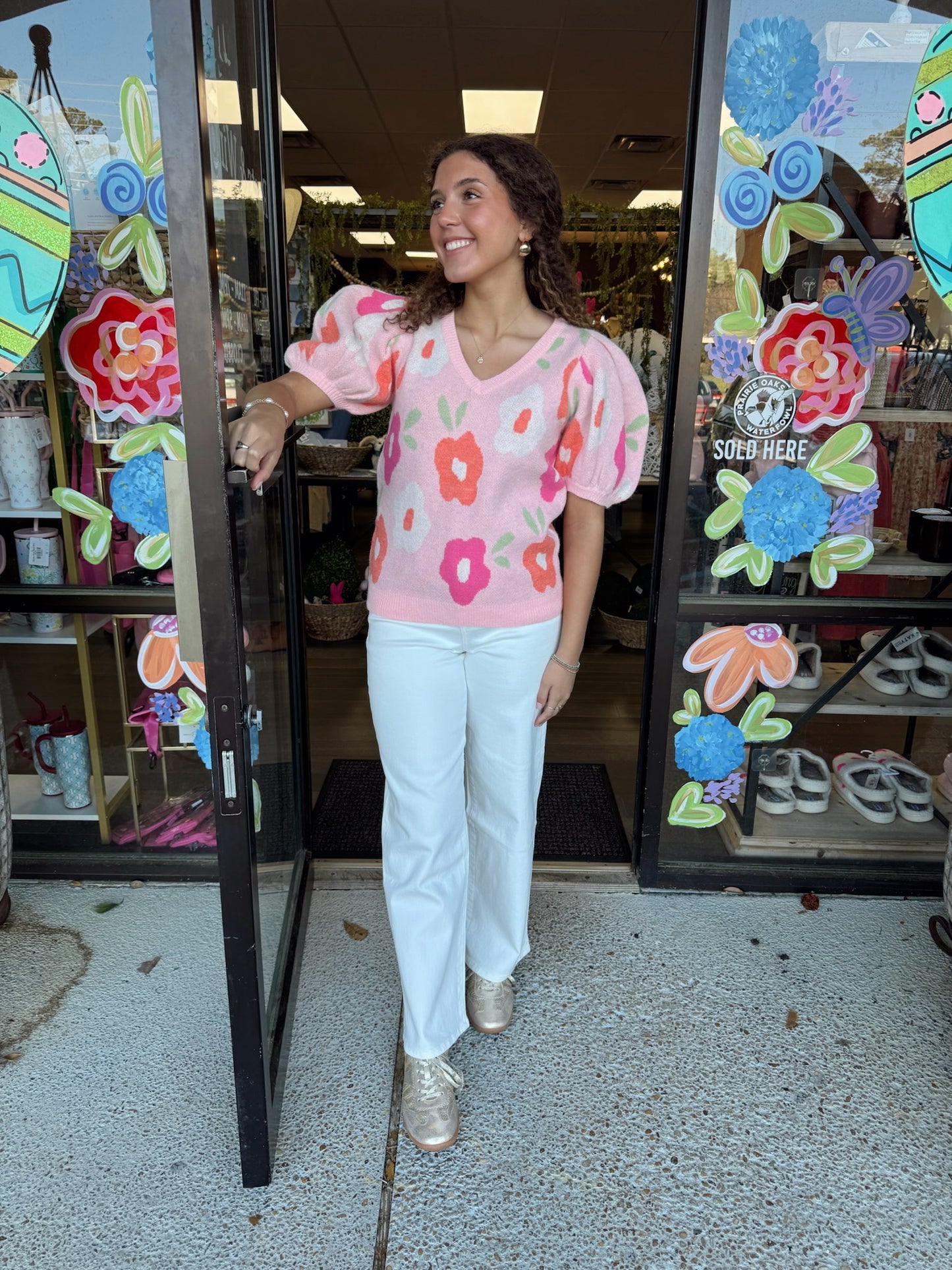 Floral Pattern Puff Sleeve-Blush