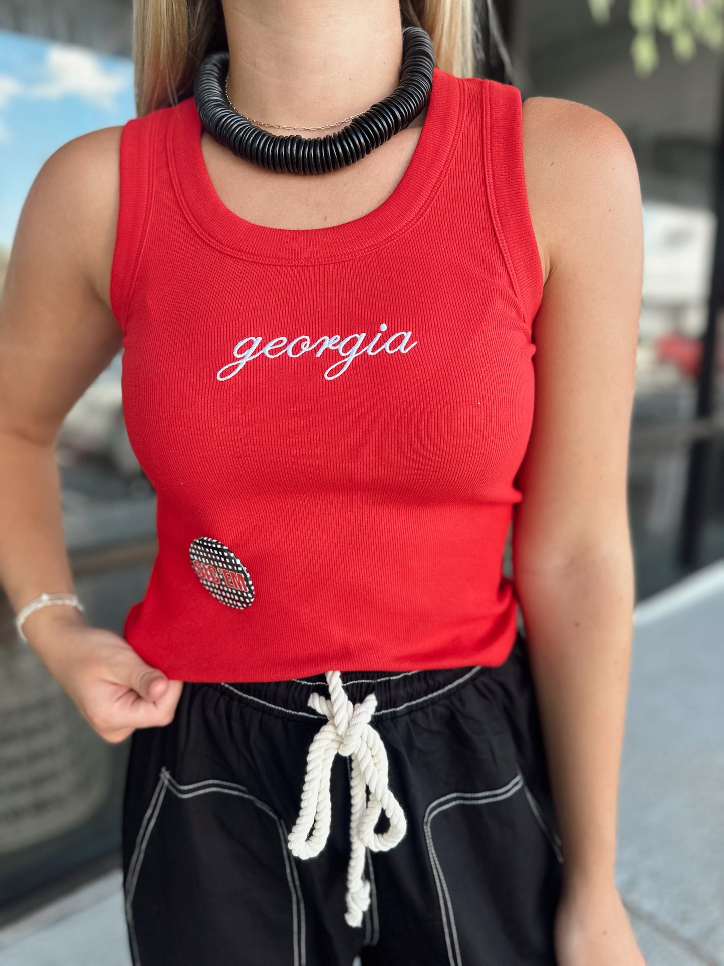 Georgia Embroidered Tank - red