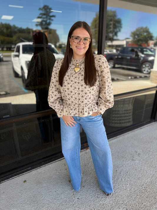 Smocked Button Down - oatmeal