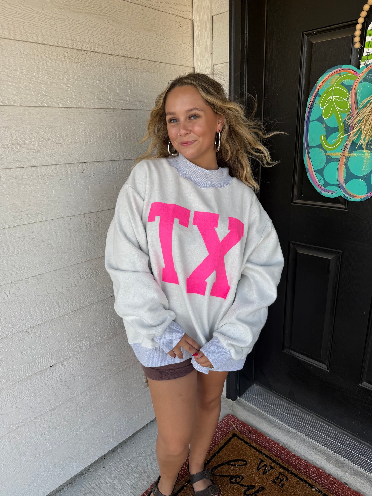 TEXAS/TX Reversible Mockneck-Heather Grey