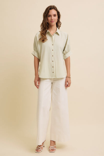 STRIPE BUTTON DOWN SHIRT-SAGE