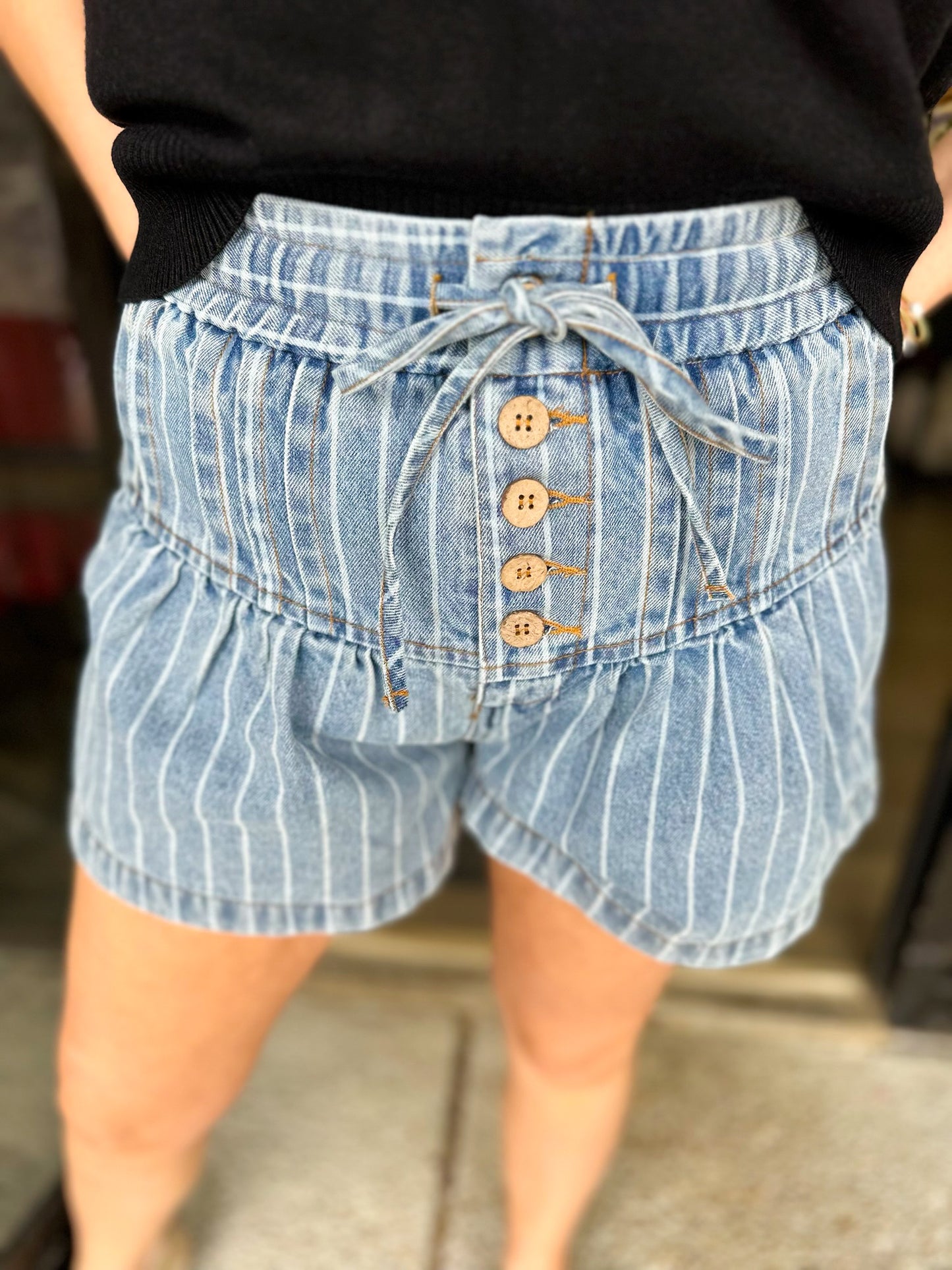Pumpkin Patch Cutie Stripe Denim Shorts
