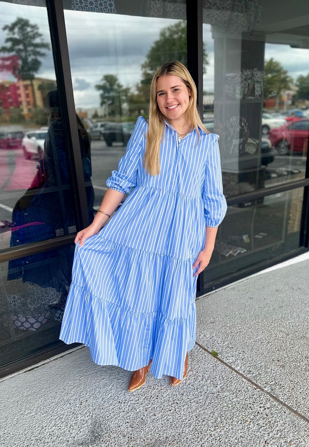 Kollier Button Up - Light Blue Stripes