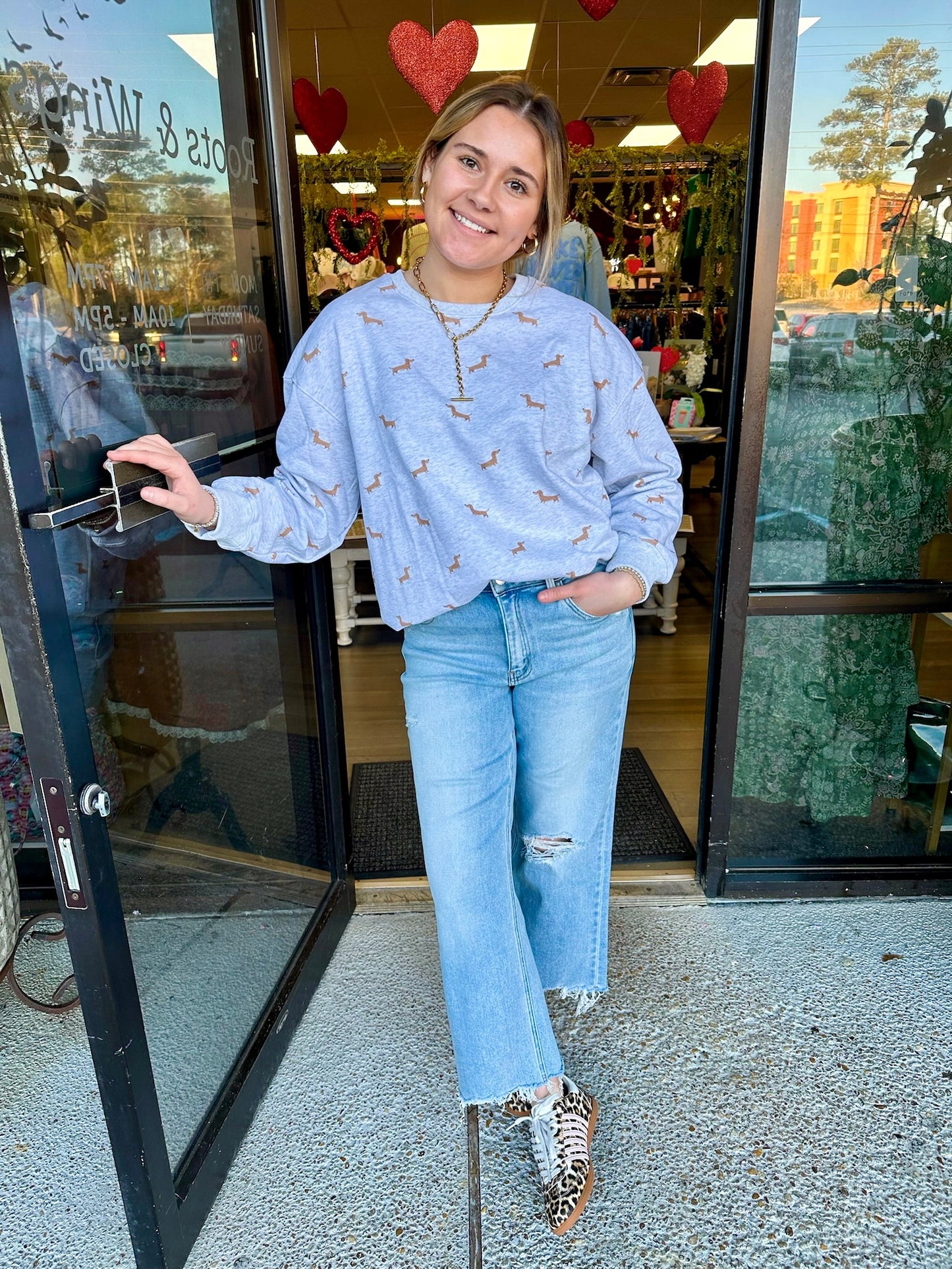 All Over Dachshund Sweatshirt - heather grey