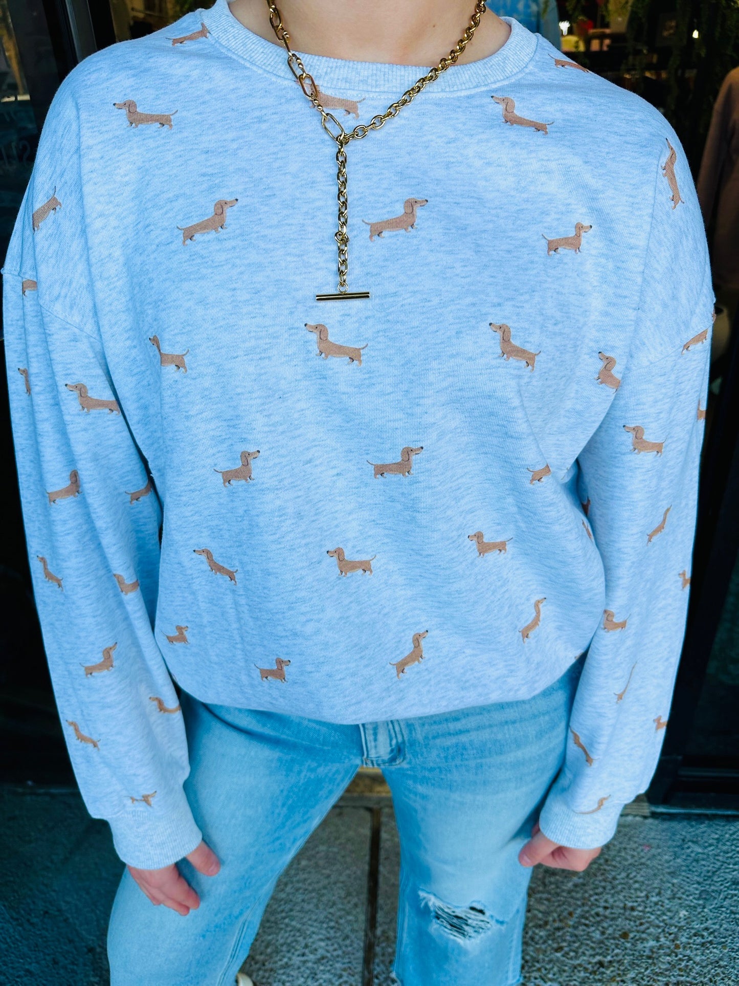 All Over Dachshund Sweatshirt - heather grey