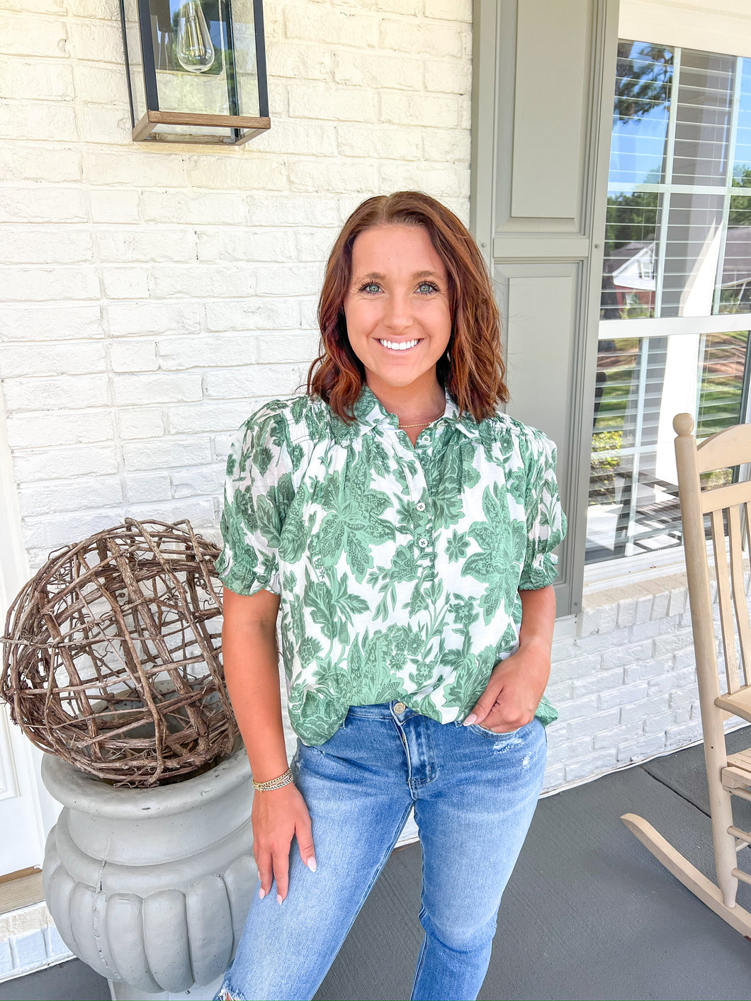 Better For You Blouse - Green Floral