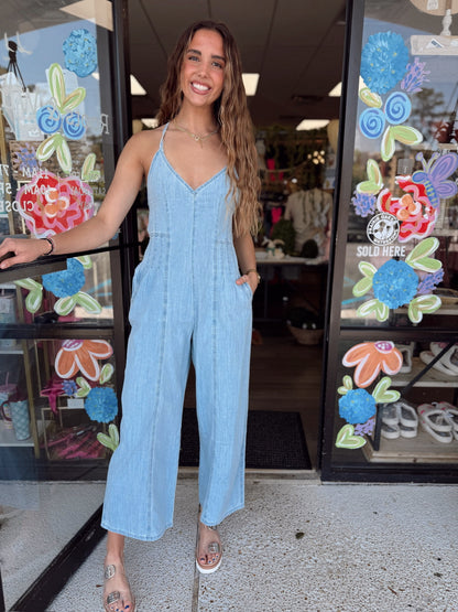 CHAMBRAY FABRIC JUMPSUIT- LIGHT DENIM